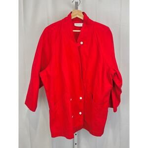 VTG SILVER FERN New Zealand Button Up 3/4 Sleeve Cocoon Jacket Cotton Red Size L